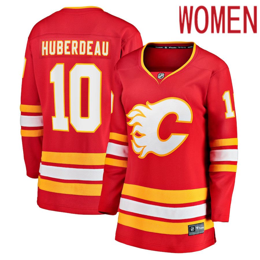 Women Calgary Flames 10 Jonathan Huberdeau Fanatics Branded Red Home Breakaway Player NHL Jersey